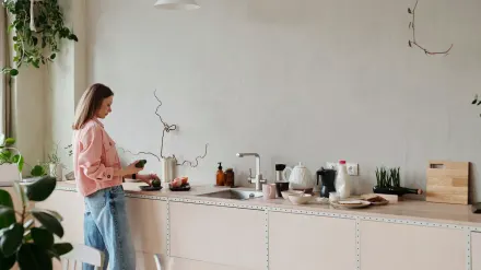 Dog at home near a kitchen