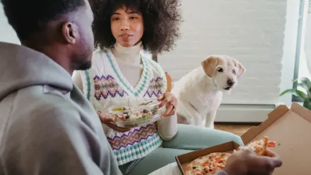 Dog eating from a bowl