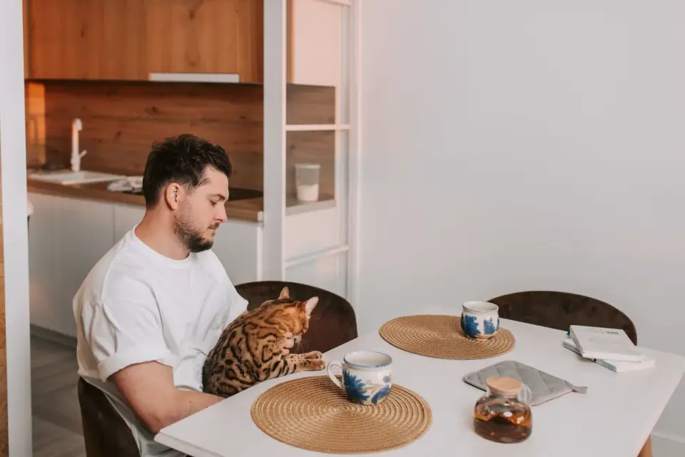 Dog in kitchen with owner