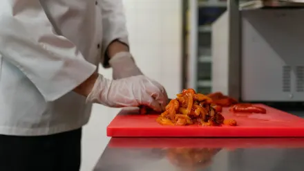 Dog owner preparing a meal