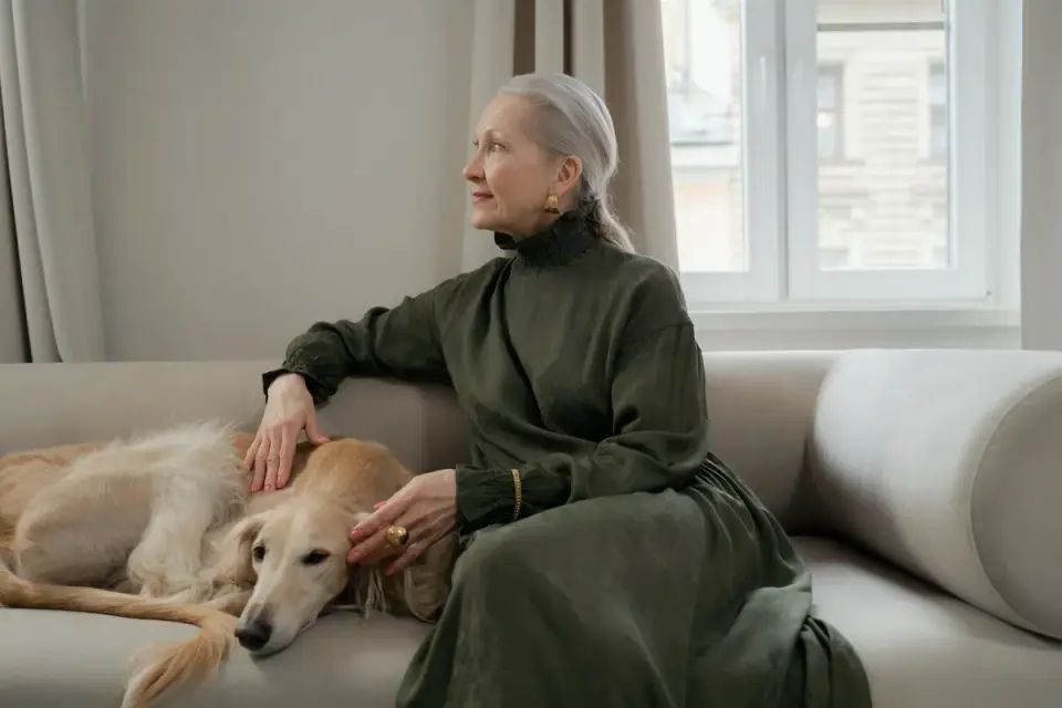 Dog with an owner at home